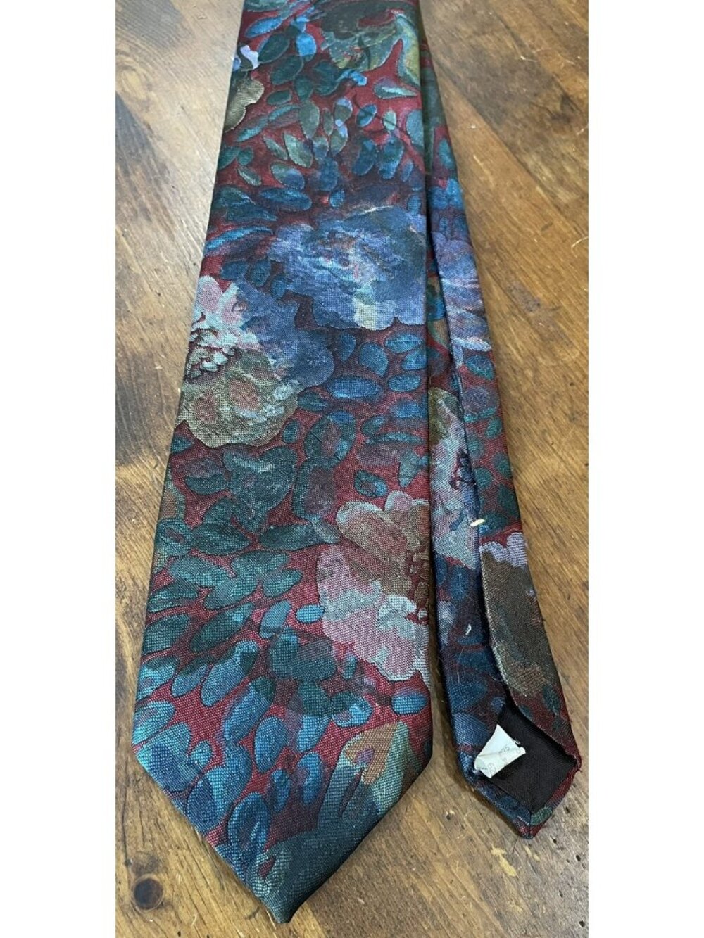 Oscar de la Renta Red Blue Green Floral Print Tie 3.5" x 59" Polyester